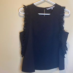 RACHEL Rachel Roy black texture top with fringe details M